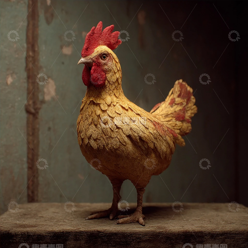 高清大图下载【趣麦麦图】复古艺术中的金色鸡影