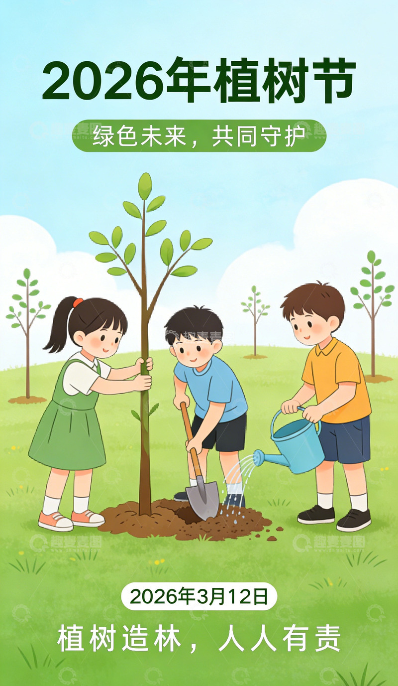 高清大图下载【趣麦麦图】卡通植树节宣传海报