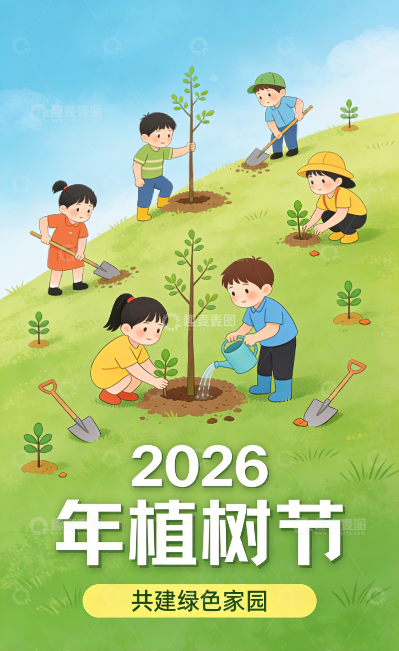 高清大图下载【趣麦麦图】卡通植树节宣传海报设计素材