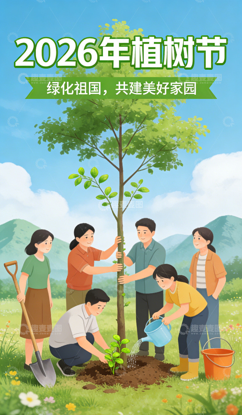 高清大图下载【趣麦麦图】2026植树节设计海报素材