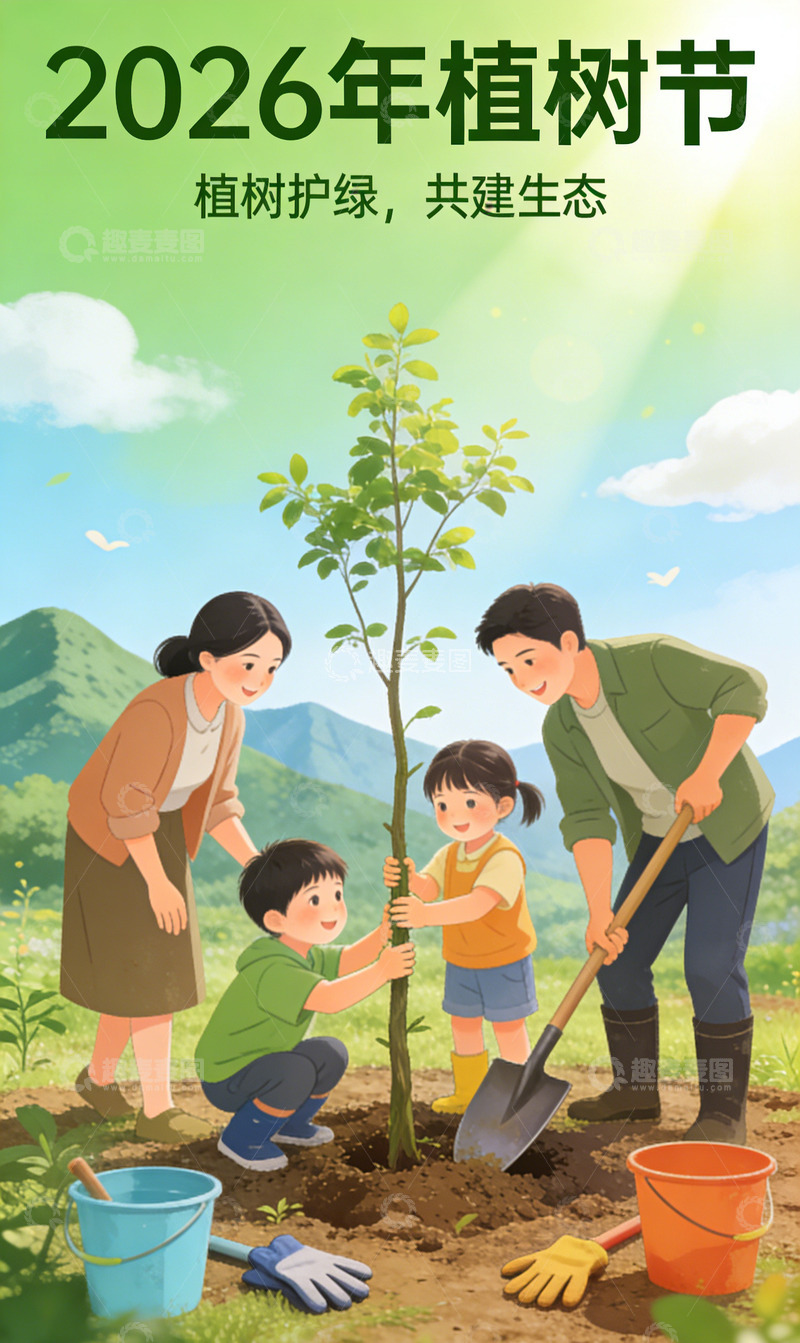 高清大图下载【趣麦麦图】2026年植树节宣传插画