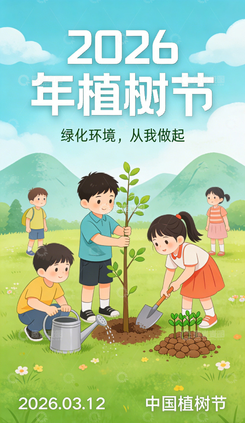 高清大图下载【趣麦麦图】2026植树节宣传海报素材