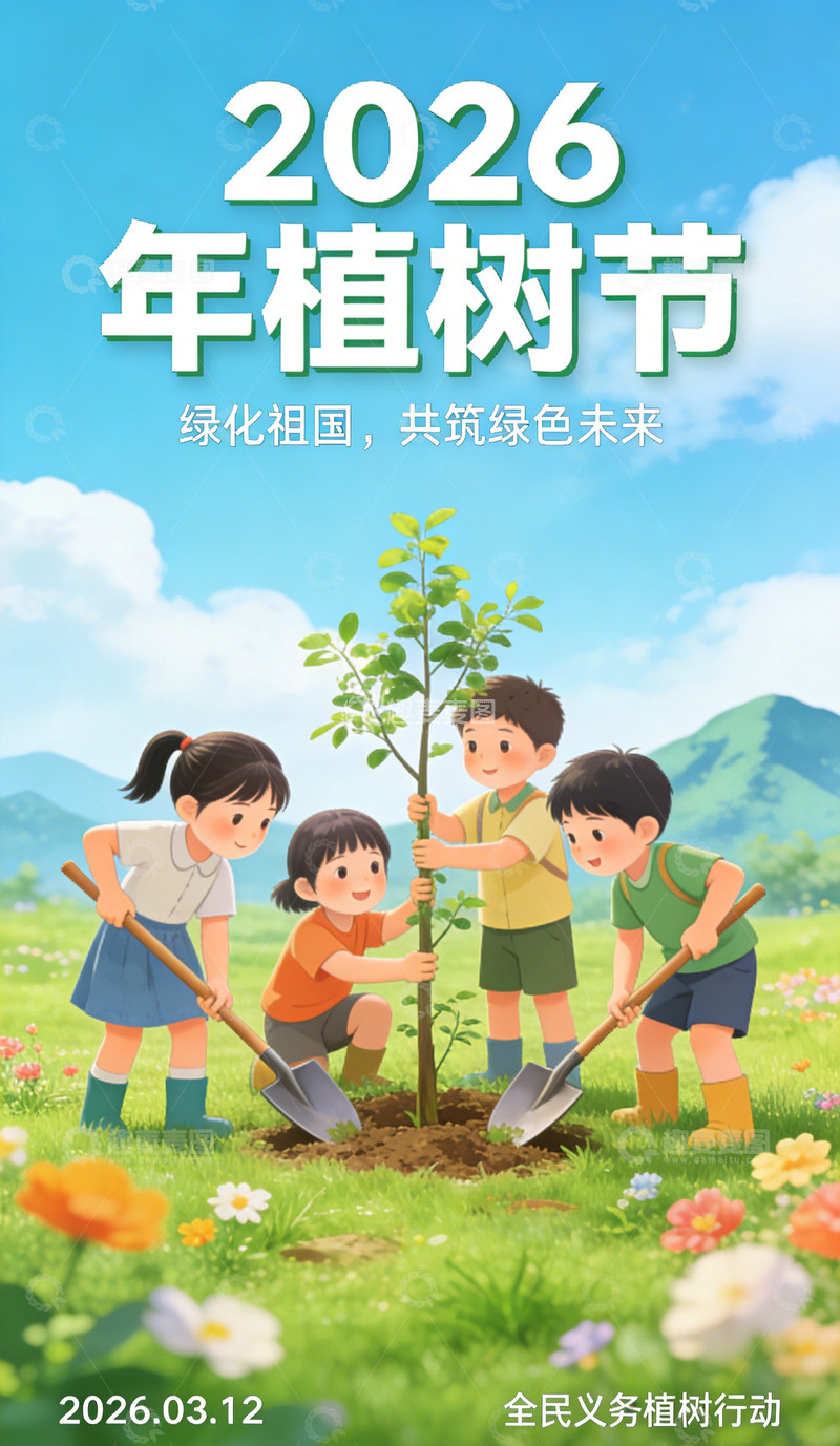 高清大图下载【趣麦麦图】2026植树节宣传海报设计素材