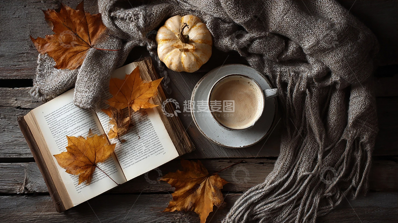 高清大图下载【趣麦麦图】秋日静谧的书香咖啡时光