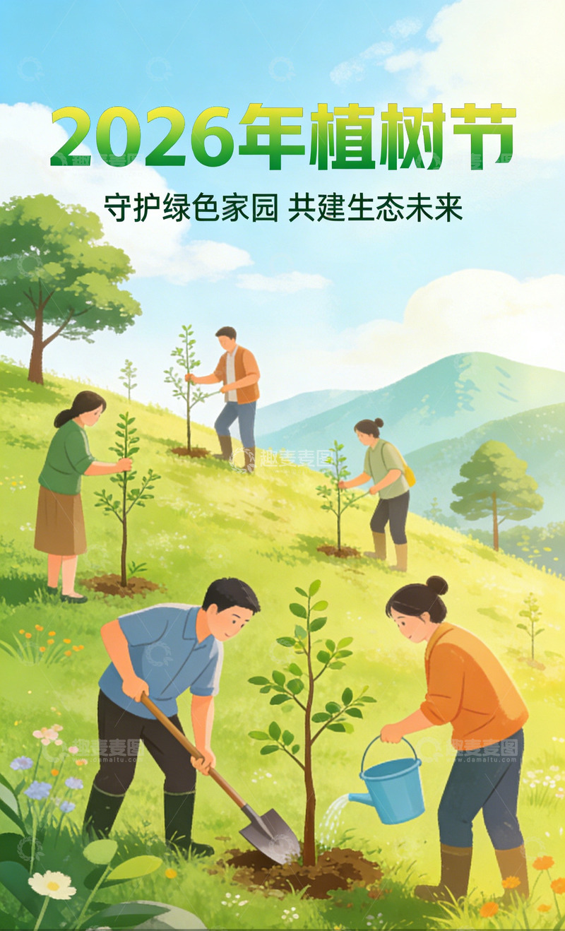 高清大图下载【趣麦麦图】2026植树节设计海报