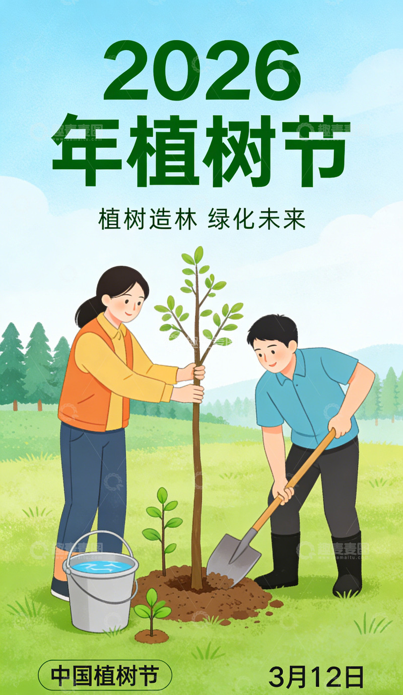 高清大图下载【趣麦麦图】2026植树节环保宣传海报