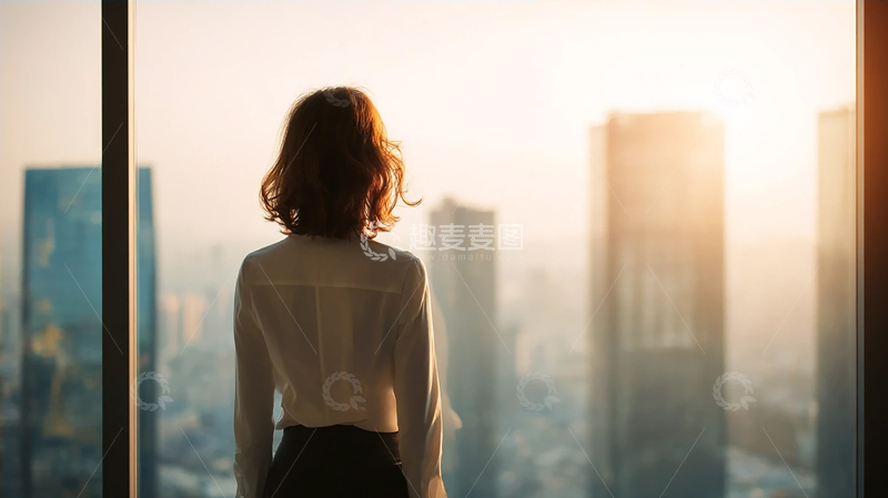 高清大图下载【趣麦麦图】朝霞下的城市思考者