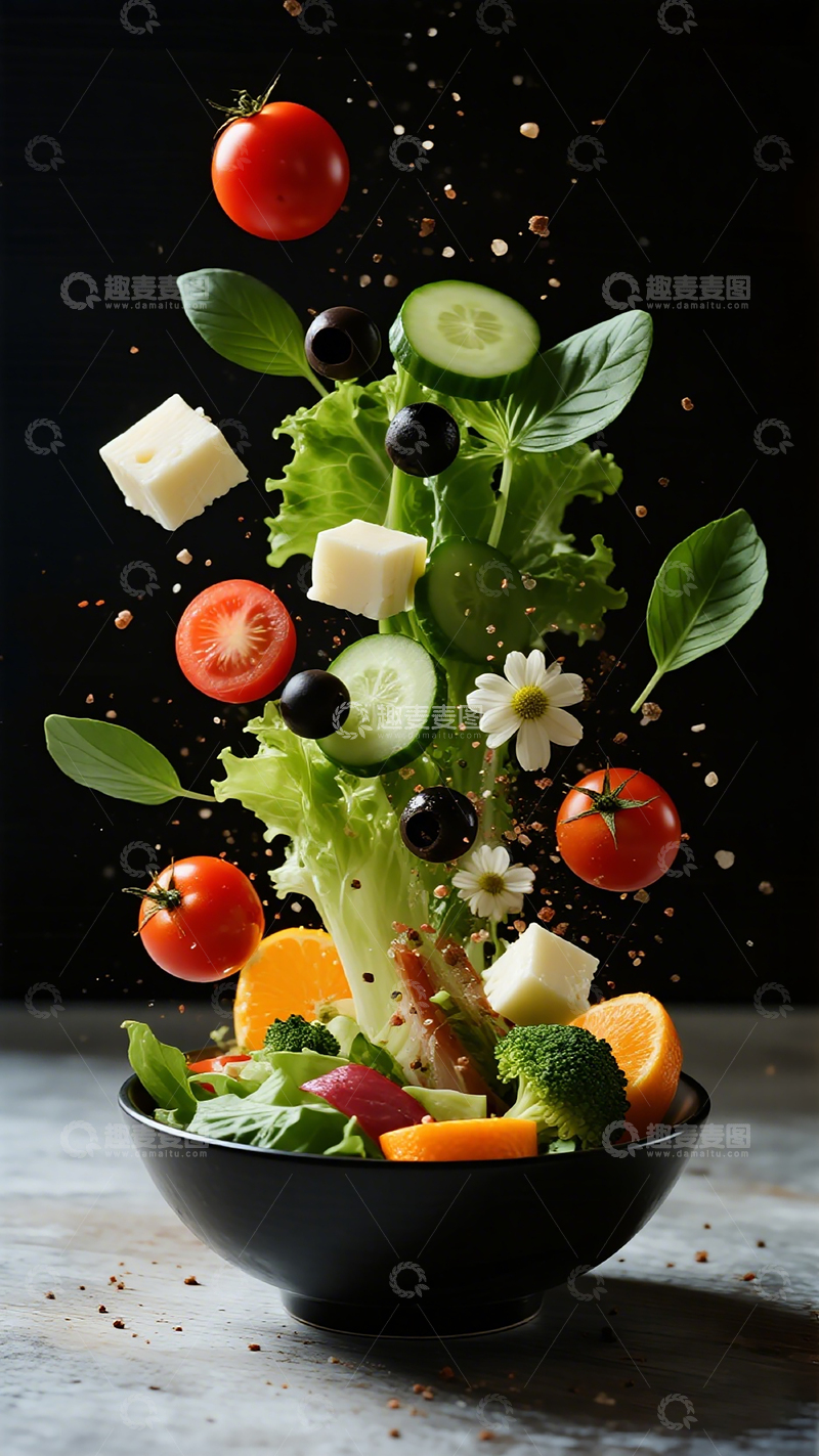 高清大图下载【趣麦麦图】悬浮沙拉美食创意摄影