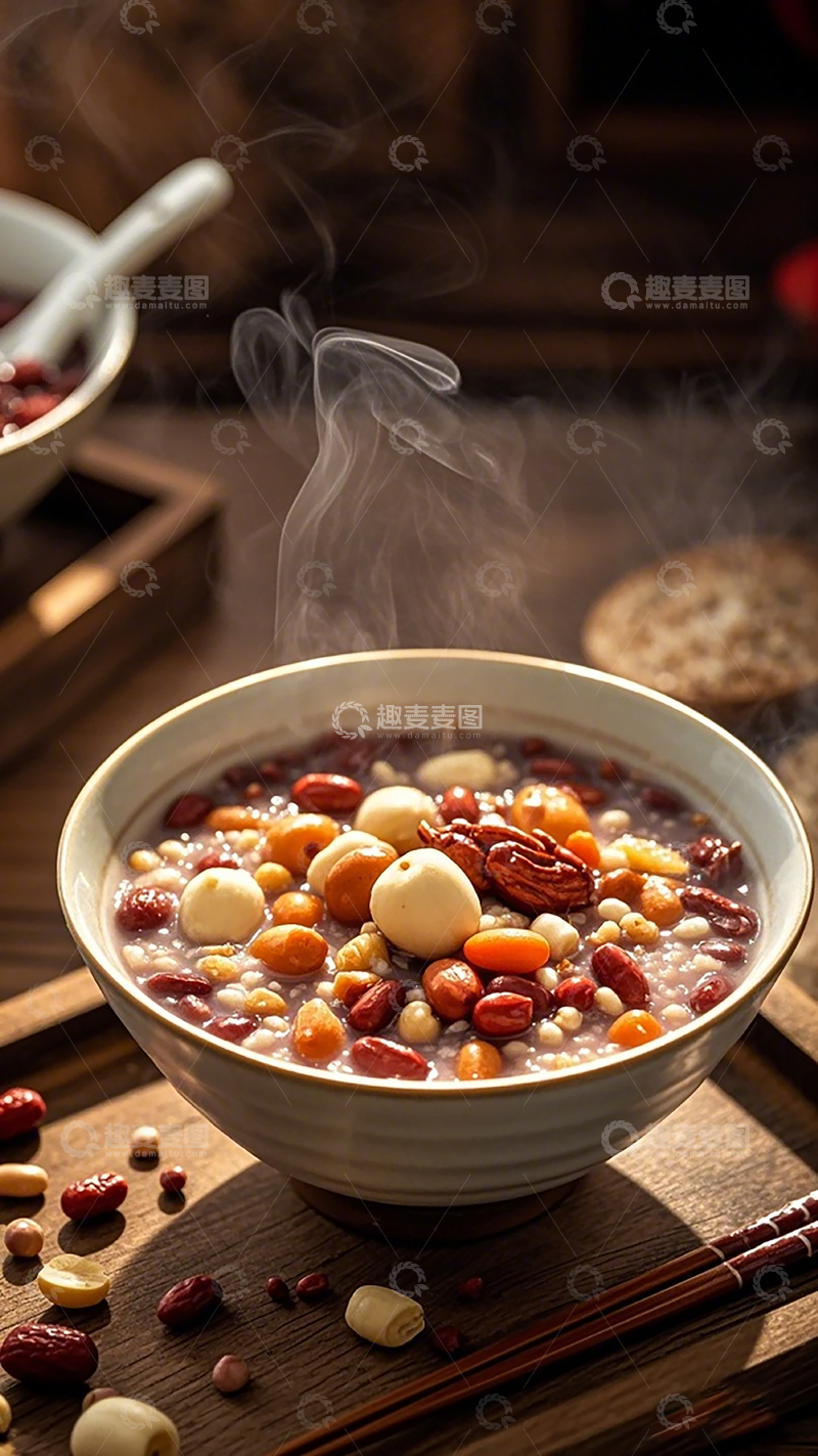 高清大图下载【趣麦麦图】热气腾腾腊八粥美食摄影图