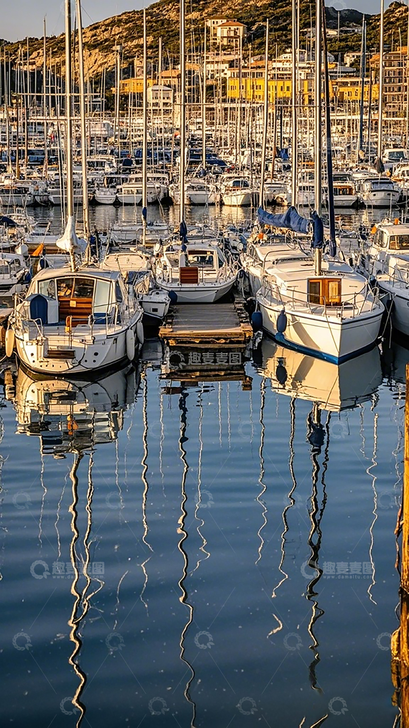 高清大图下载【趣麦麦图】海港晨曦游艇风光摄影