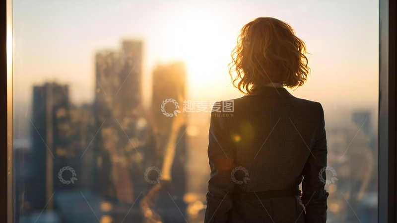 高清大图下载【趣麦麦图】城市曙光下的沉思背影