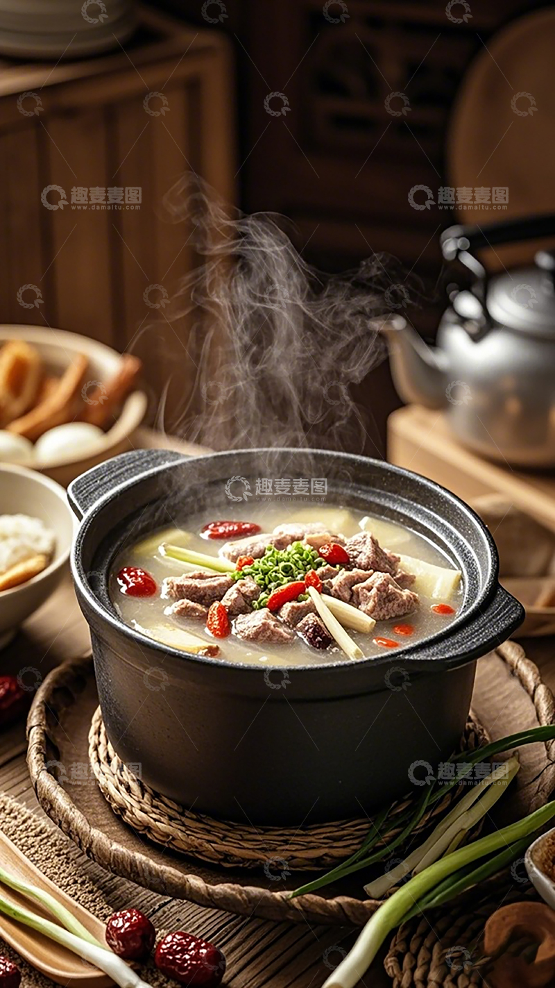 高清大图下载【趣麦麦图】热气腾腾砂锅羊肉煲