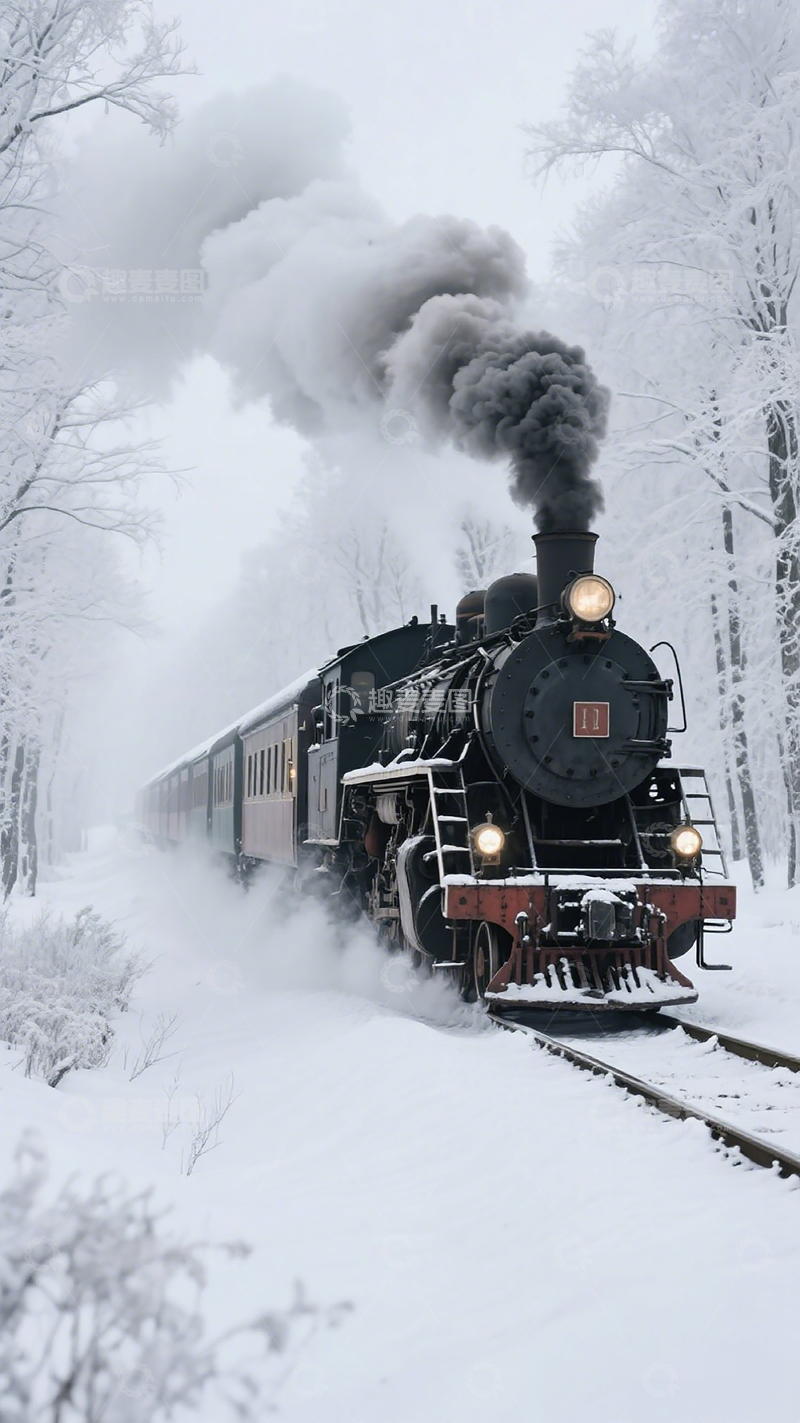 高清大图下载【趣麦麦图】蒸汽火车雪景风光摄影