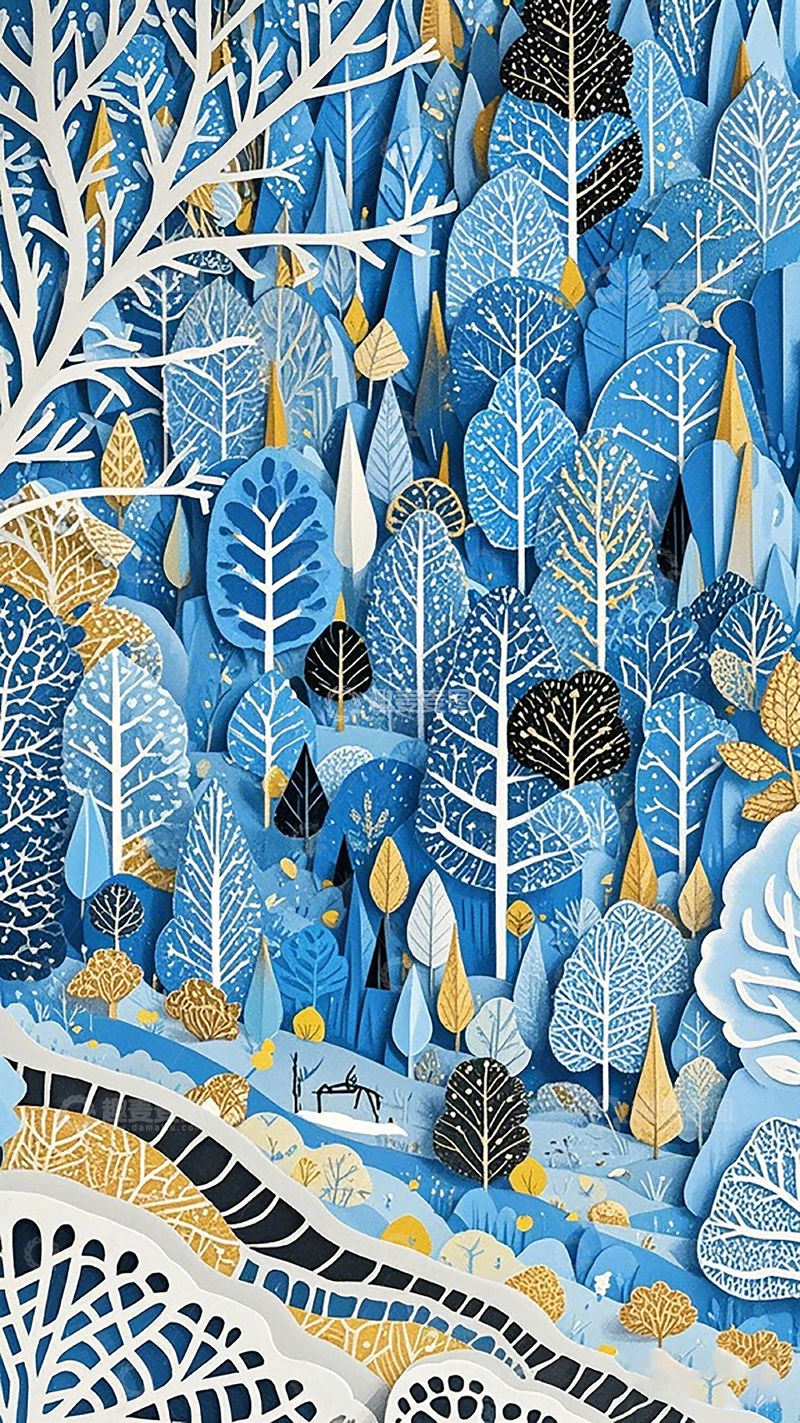 高清大图下载【趣麦麦图】蓝色森林剪纸艺术
