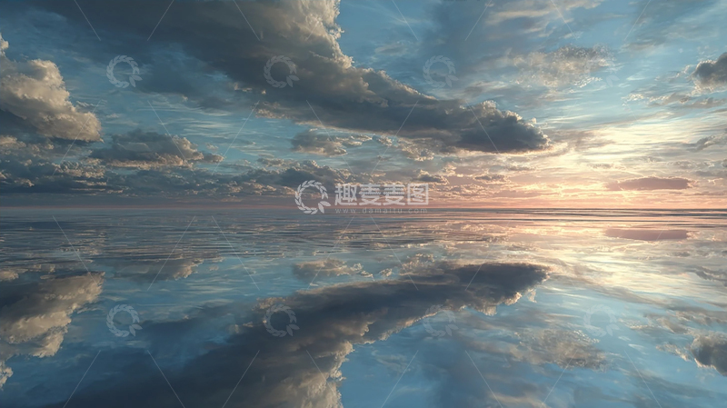 高清大图下载【趣麦麦图】夕阳余晖映照水天一色