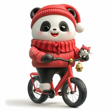 可爱熊猫骑车卡通形象设计