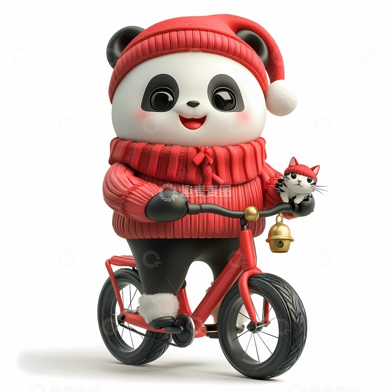 高清大图下载【趣麦麦图】可爱熊猫骑车卡通形象设计