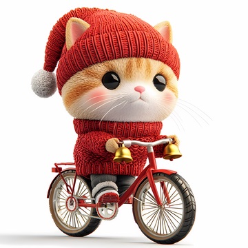 卡通小猫骑车插画