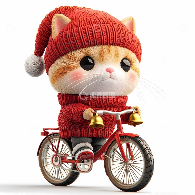 高清大图下载【趣麦麦图】卡通小猫骑车插画