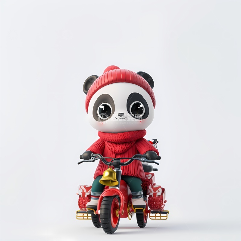 高清大图下载【趣麦麦图】熊猫骑车卡通形象设计