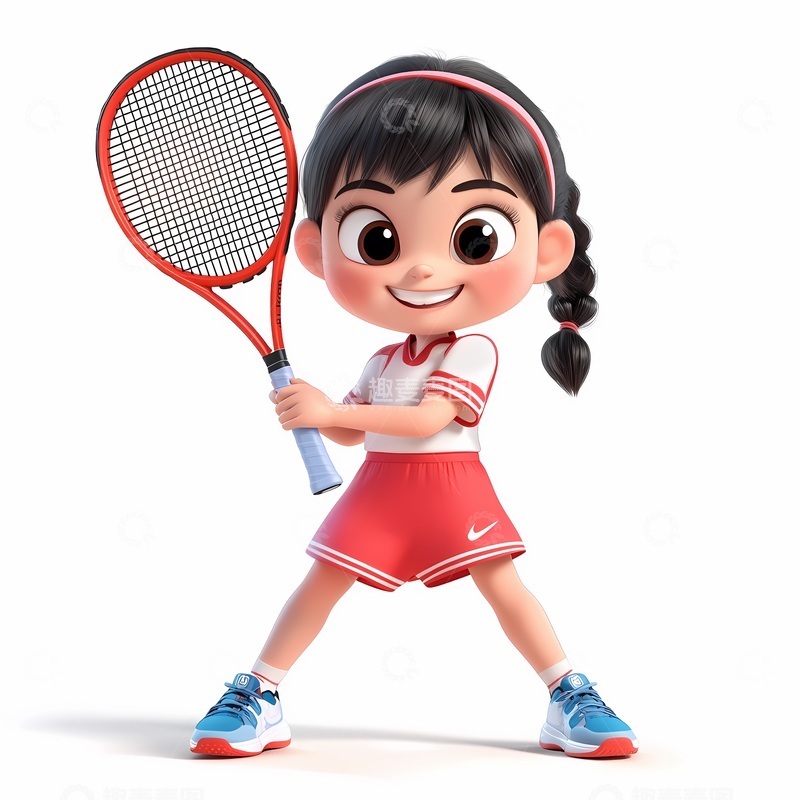 高清大图下载【趣麦麦图】卡通网球女孩运动插画