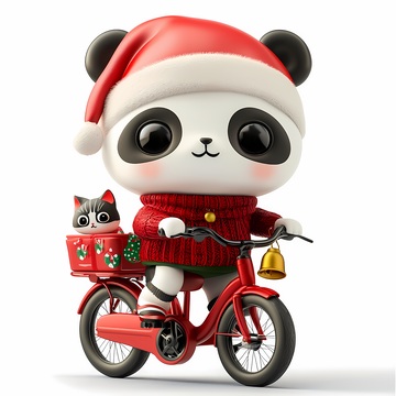 卡通熊猫骑车节日装饰素材