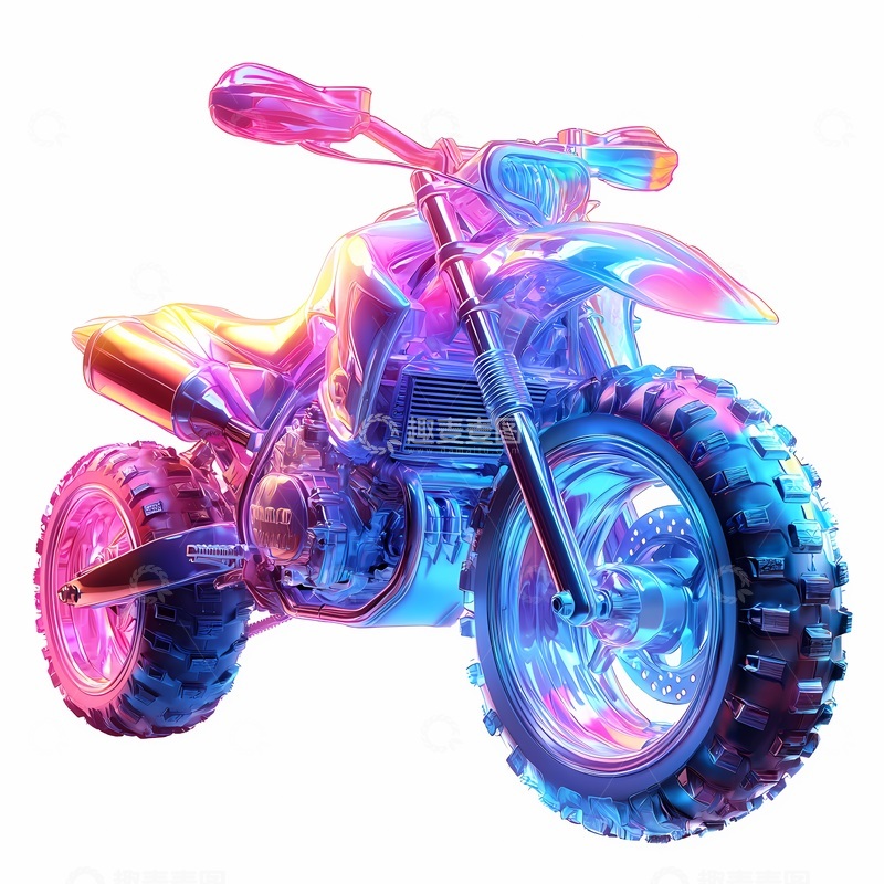 高清大图下载【趣麦麦图】霓虹灯越野摩托车未来科技风格三维模型素材