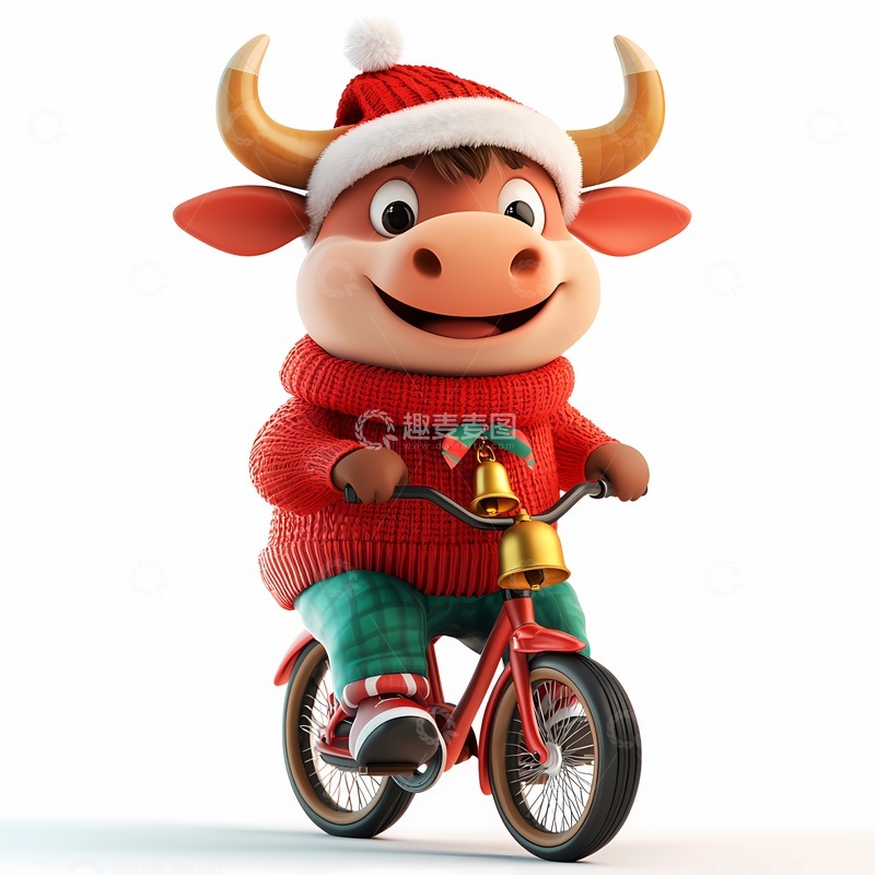 高清大图下载【趣麦麦图】可爱卡通牛骑车节日素材