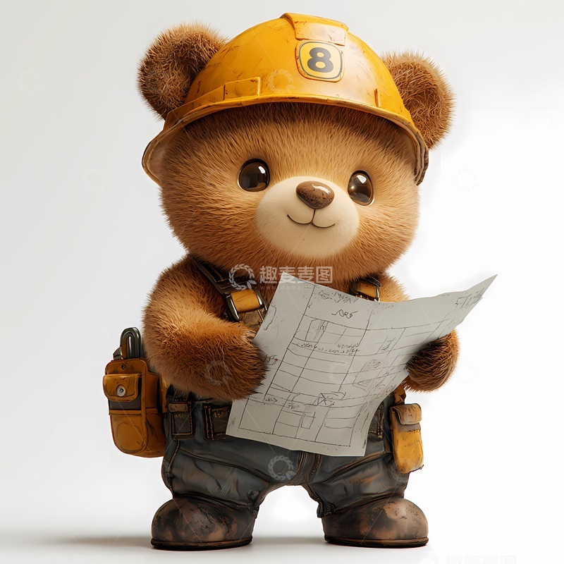 高清大图下载【趣麦麦图】卡通施工熊建筑图纸设计素材