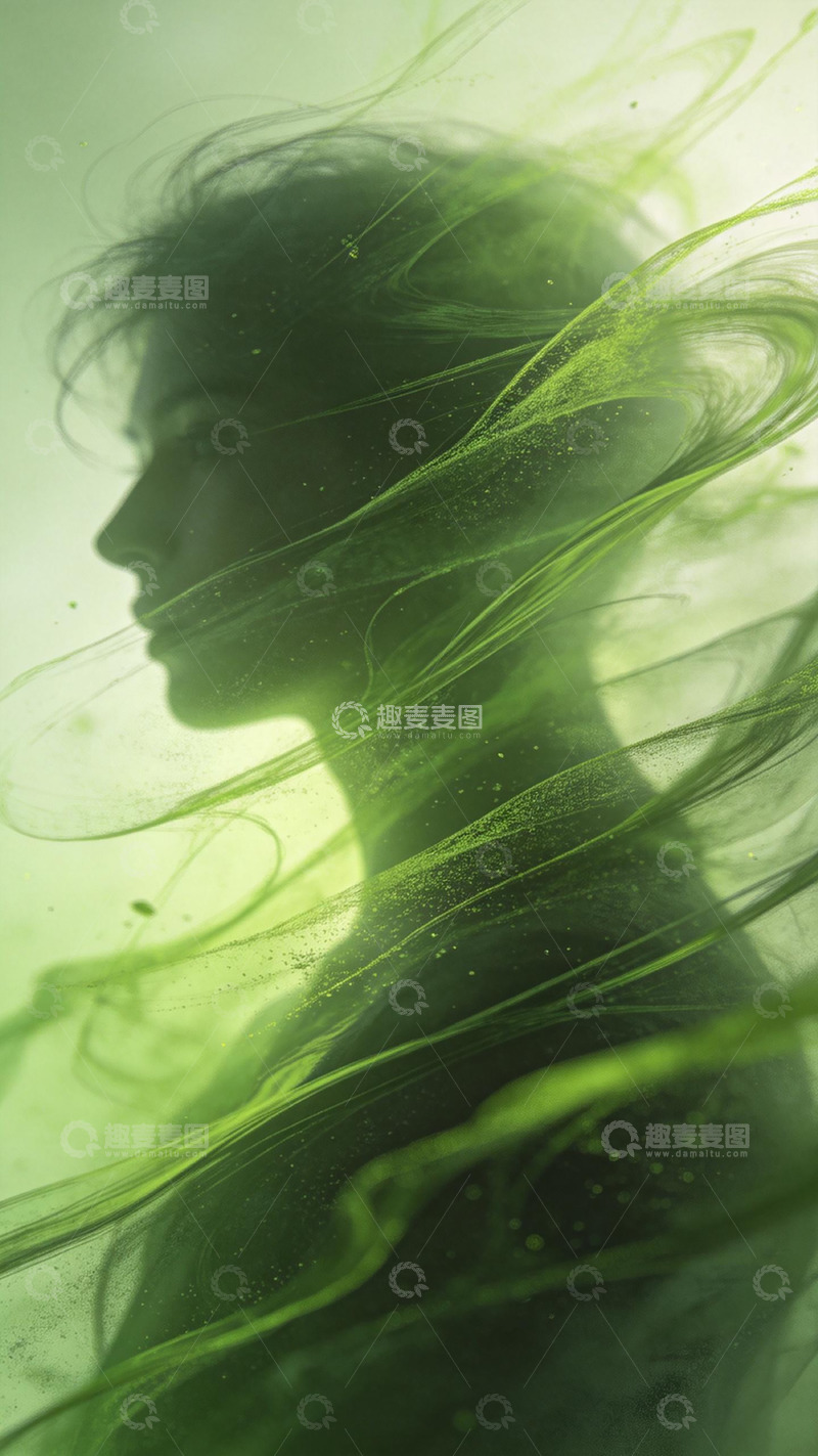 高清大图下载【趣麦麦图】梦幻绿意女性轮廓艺术图像