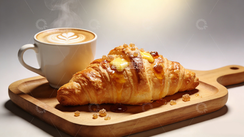 高清大图下载【趣麦麦图】精致早餐拿铁与牛角包