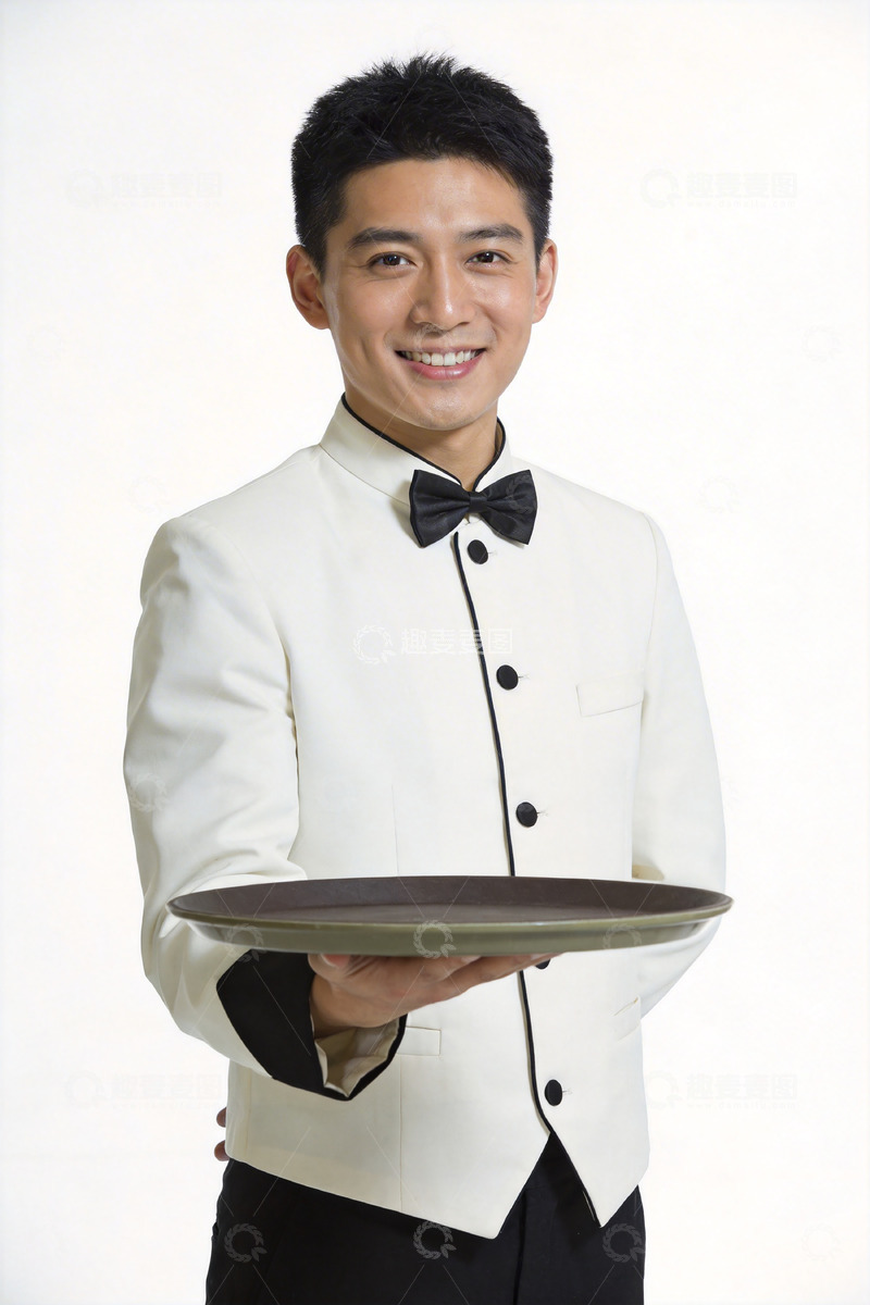 高清大图下载【趣麦麦图】服务生硬照职业装托盘