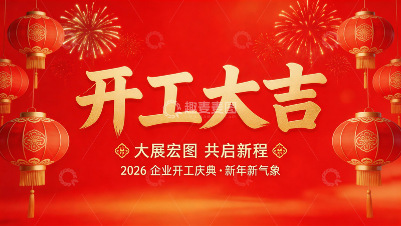 高清大图下载【趣麦麦图】喜庆开工大吉海报