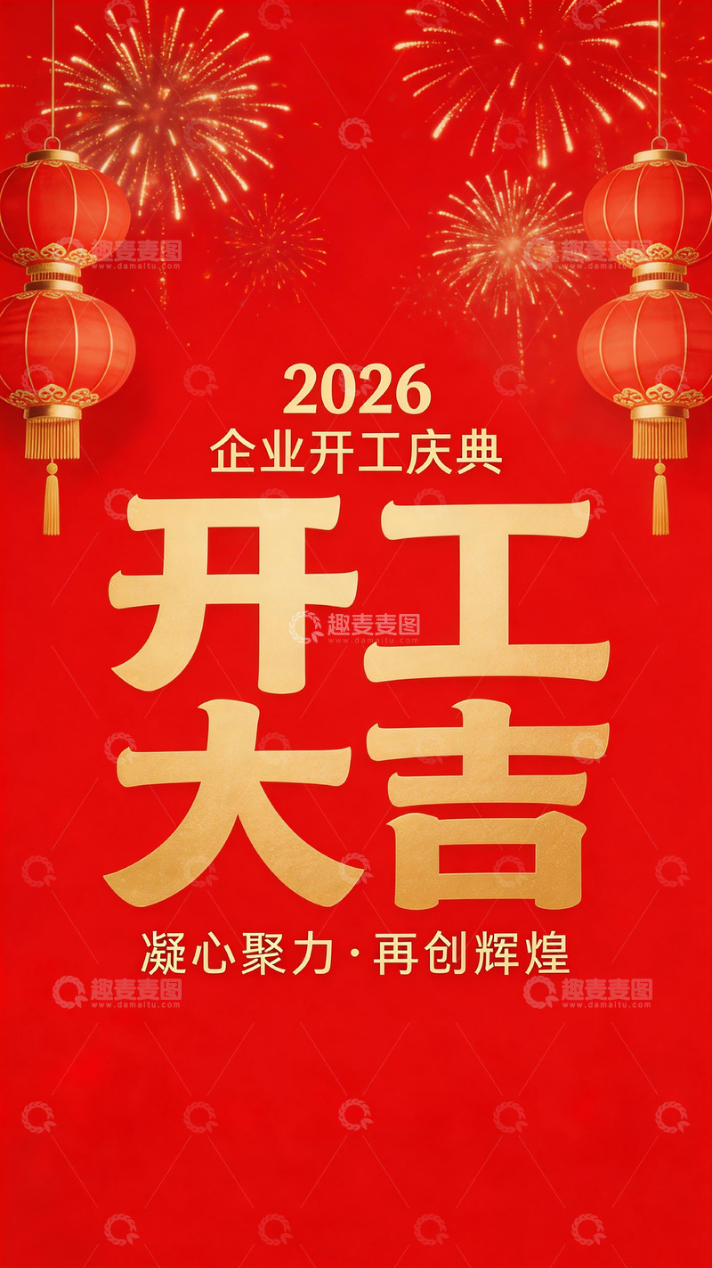 高清大图下载【趣麦麦图】2026企业开工大吉喜庆海报