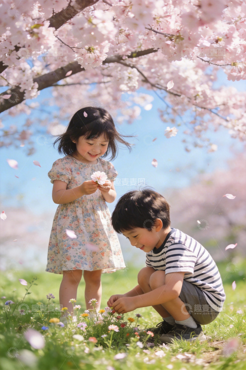 高清大图下载【趣麦麦图】樱花树下童趣写真