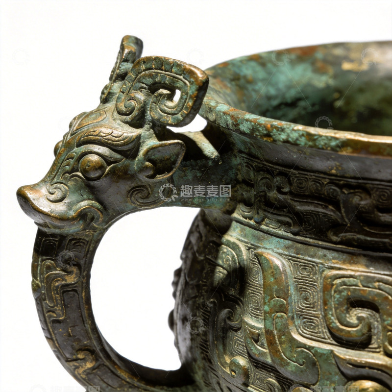 高清大图下载【趣麦麦图】青铜器龙形把手特写古文物