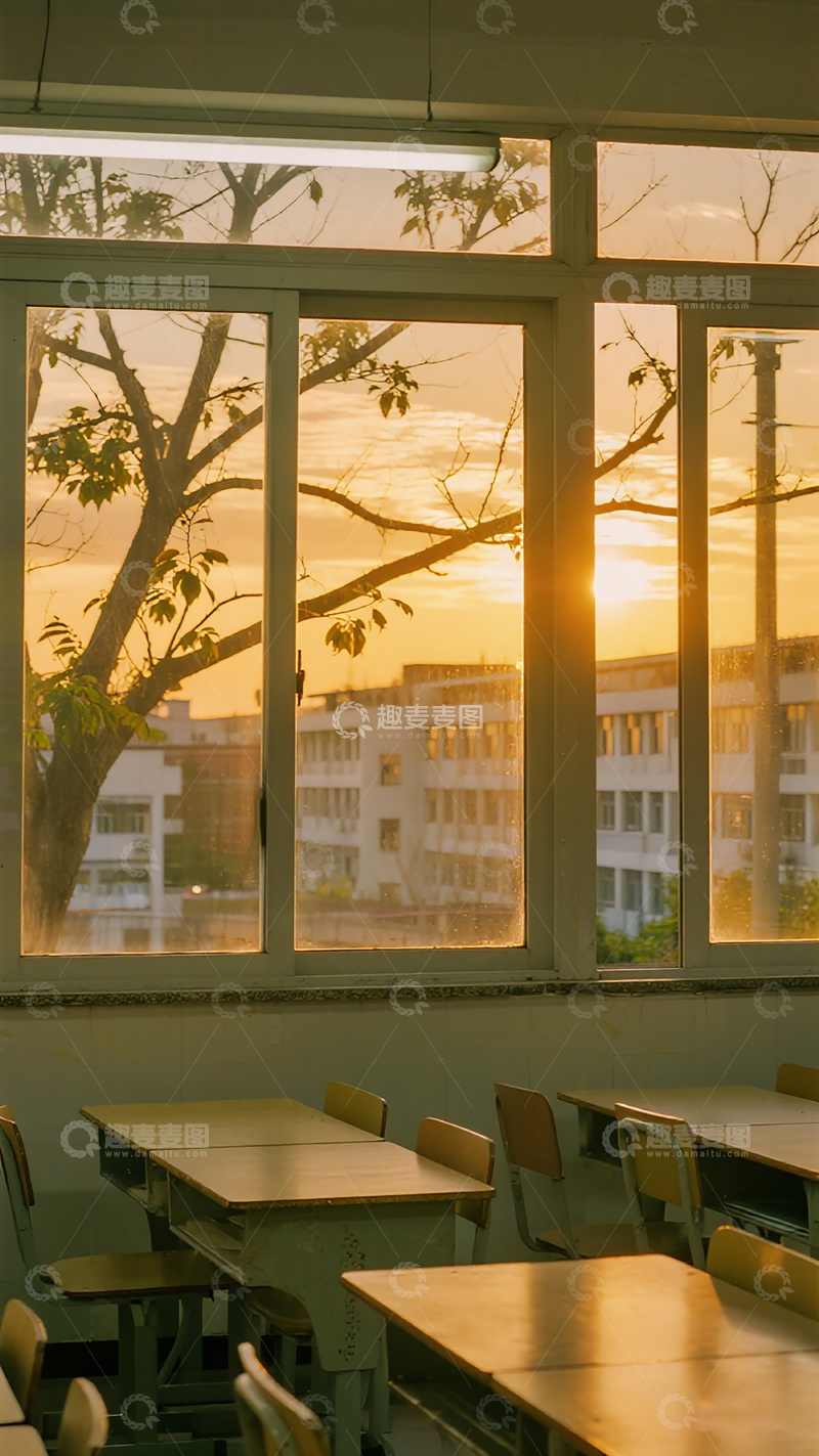 高清大图下载【趣麦麦图】黄昏教室夕阳美景