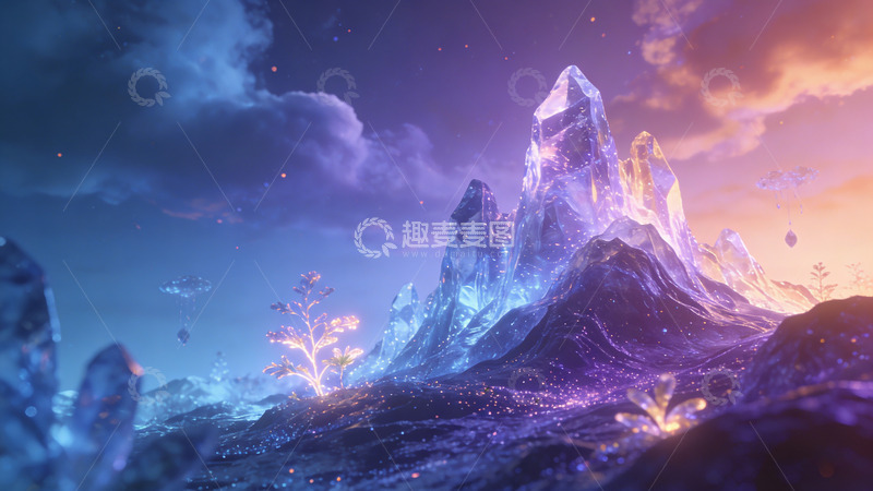 高清大图下载【趣麦麦图】梦幻山水水晶峰景观CG插画