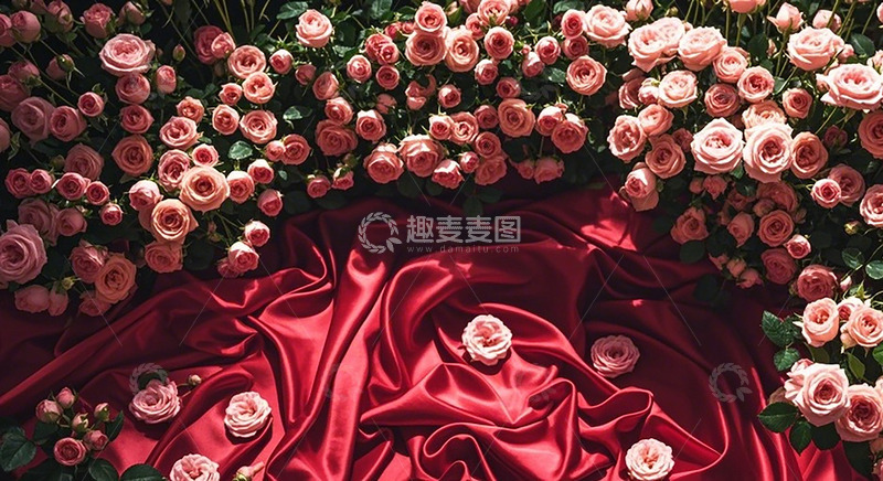 高清大图下载【趣麦麦图】玫瑰红缎花艺设计素材