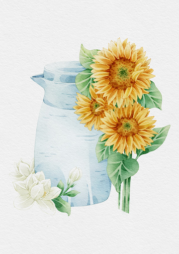 水彩向日葵花瓶插画