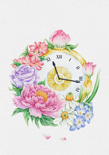 水彩花卉时钟装饰画