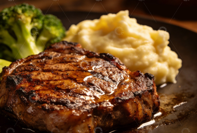 高清大图下载【趣麦麦图】美食摄影烤牛排配土豆泥