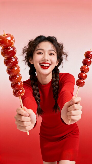 喜庆红衣女糖葫芦写真