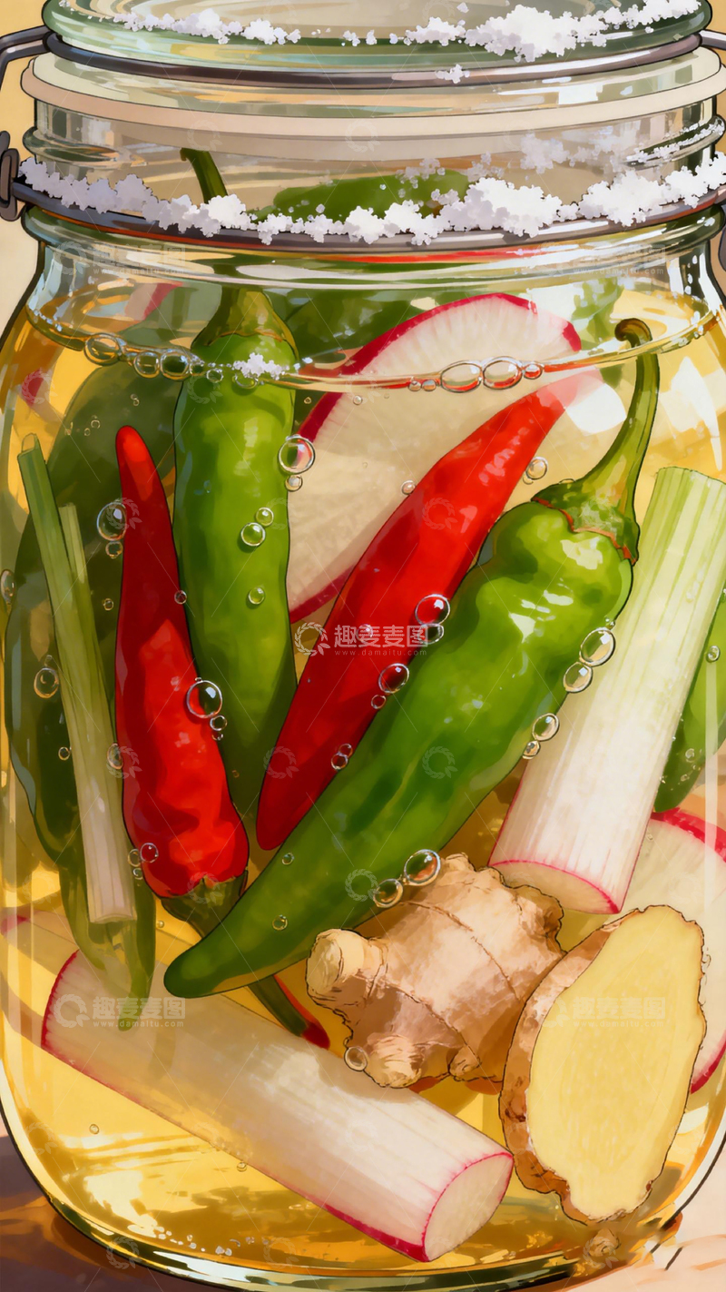 高清大图下载【趣麦麦图】玻璃罐腌制辣椒蔬菜
