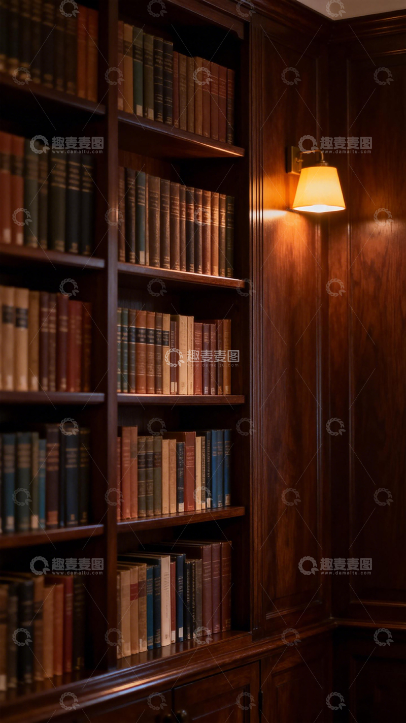 高清大图下载【趣麦麦图】木质书架壁灯书香氛围