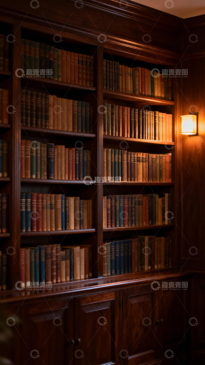 高清大图下载【趣麦麦图】古典书房木质书架藏书