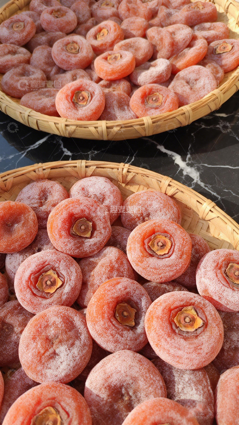 高清大图下载【趣麦麦图】竹篮柿饼特写美食摄影