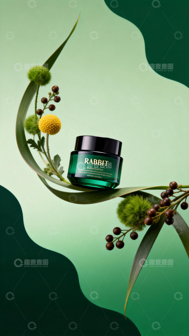 高清大图下载【趣麦麦图】绿意盎然护肤霜广告设计