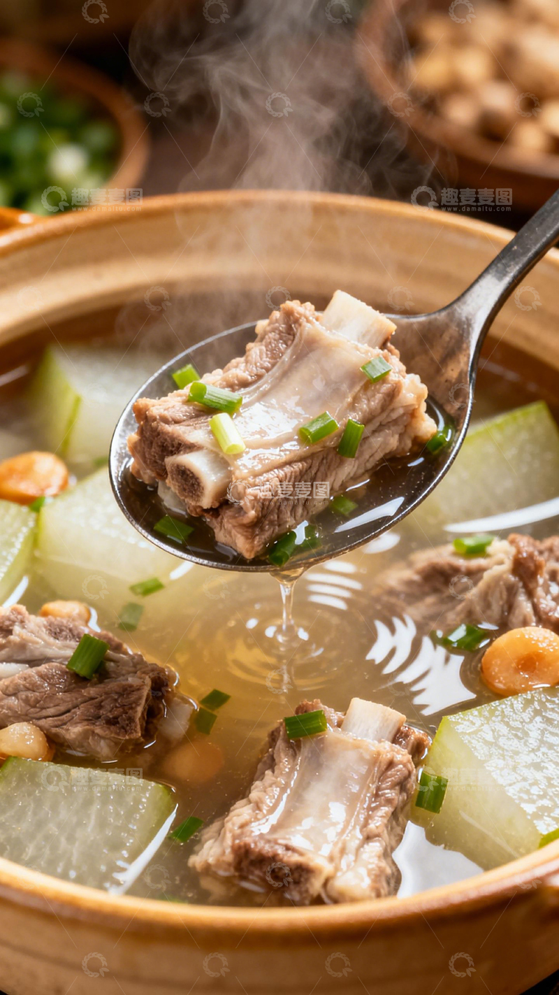 高清大图下载【趣麦麦图】热气腾腾冬瓜排骨汤美食摄影