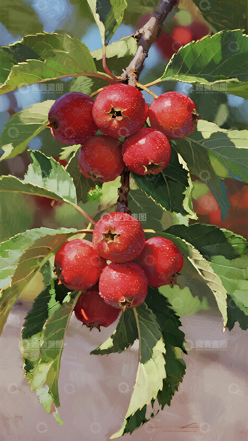 高清大图下载【趣麦麦图】油画风山楂果实绘画素材